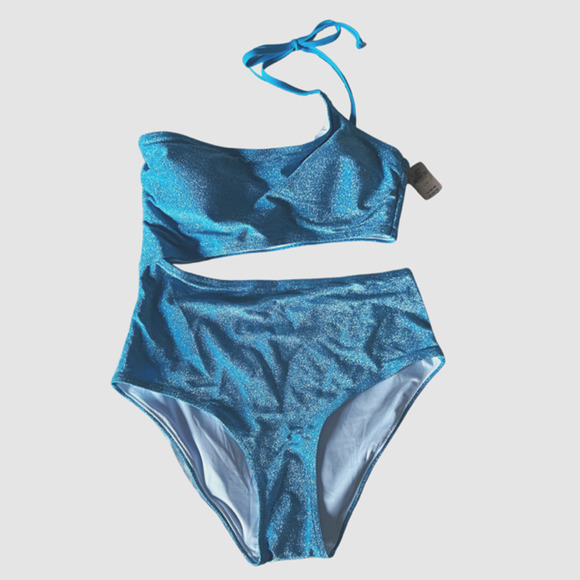 PINK Victoria's Secret Shimmer One Shoulder One-Piece Swimsuit Blue, NWT- Size L - Picture 2 of 8